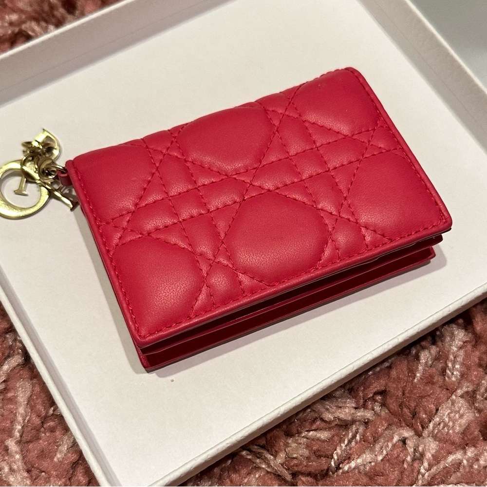 Pre-owned Dior Caro XS wallet in Pink Cannage Lambskin